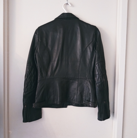 Leather Moto Jacket, Dark Green - Picture 6 of 8